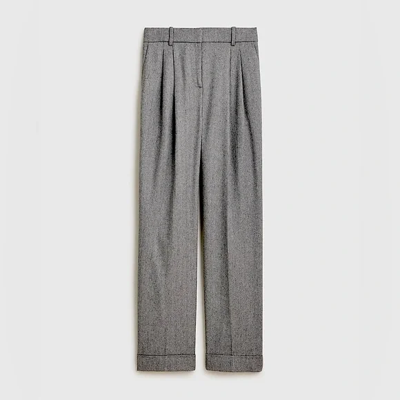 NEW / Wide-leg essential pant in grey herringbone Italian wool blend / B003 - Picture 2 of 9